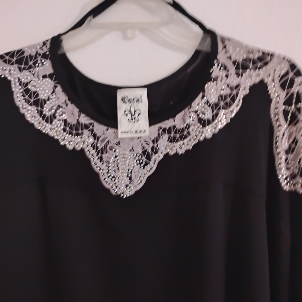 Vocal Black Top with Silver Lace Detail